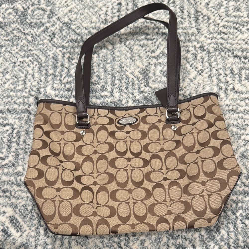 Coach Tan and Brown Signature Canvas Tote